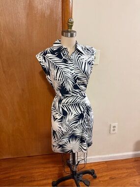 Milly Navy and White Palm-Print Mini Dress